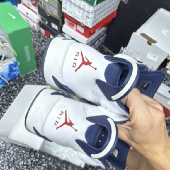 Jordan Air Jordan 6 Olympic White Navy Men\'s Athletic Sneakers 384664-130